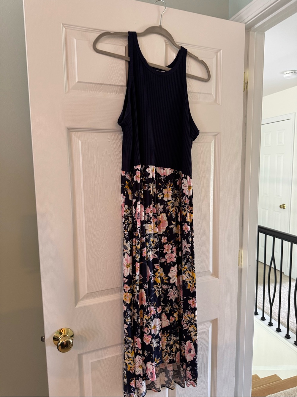 GAP Navy Ribbed Tank Floral Maxi Dress